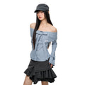 Off Shoulder Bow Tie Waist Fitted Shirt oliviroa オリヴィオラ