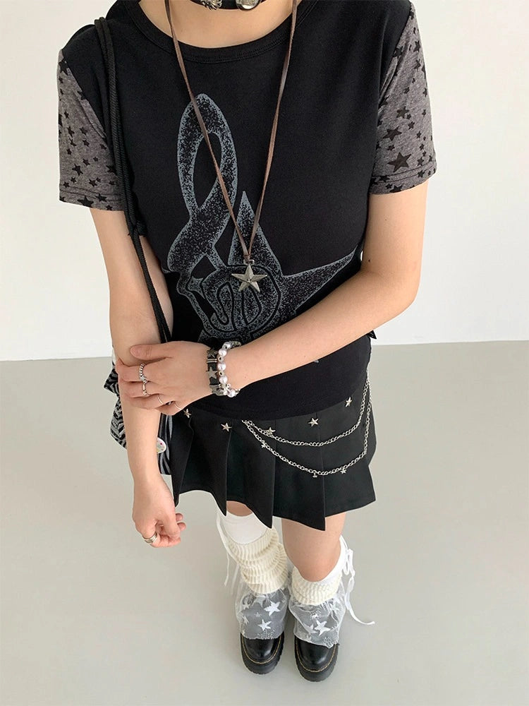 Star Stud Pleated Skirt OL2303