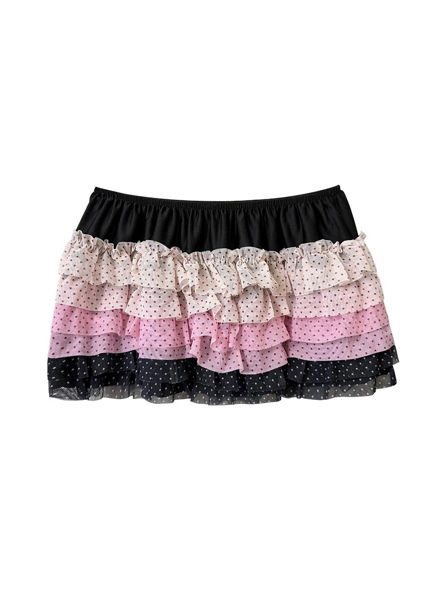 Polka Dot Drawstring Tiered Skirt OLA045