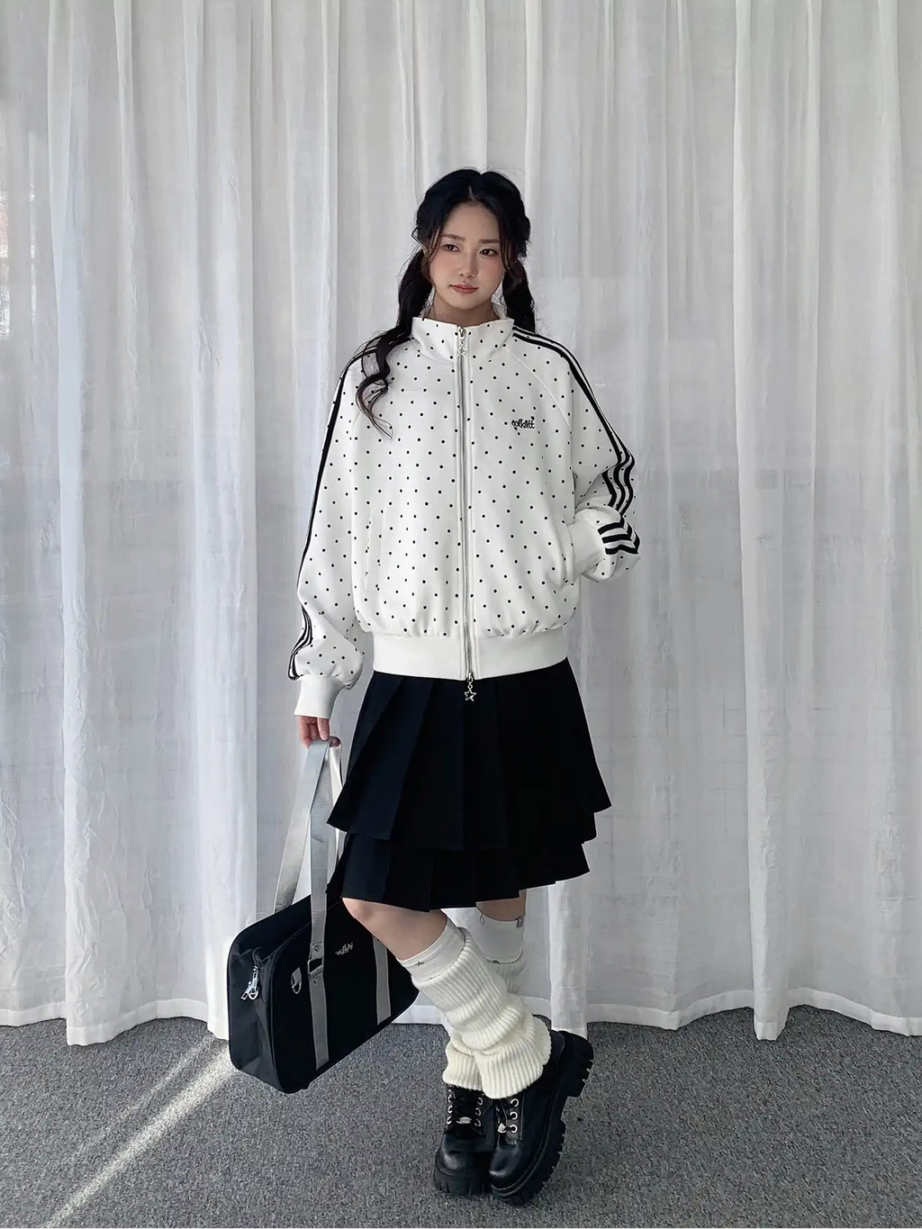 Polka Dot Zip-Up Sweatshirt OL2276