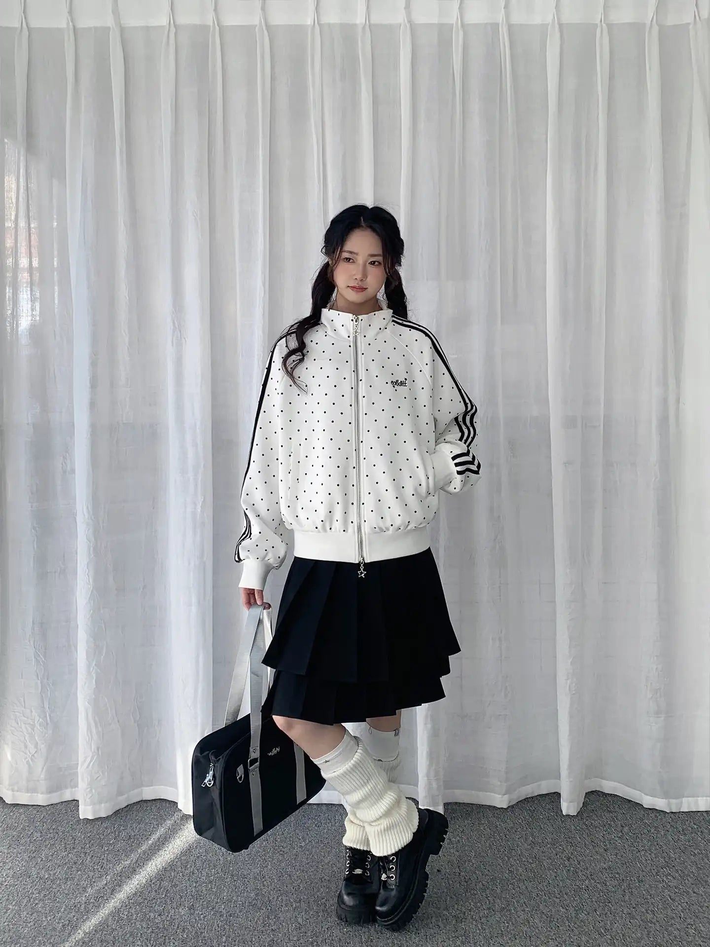 Polka Dot Zip-Up Sweatshirt OL2276