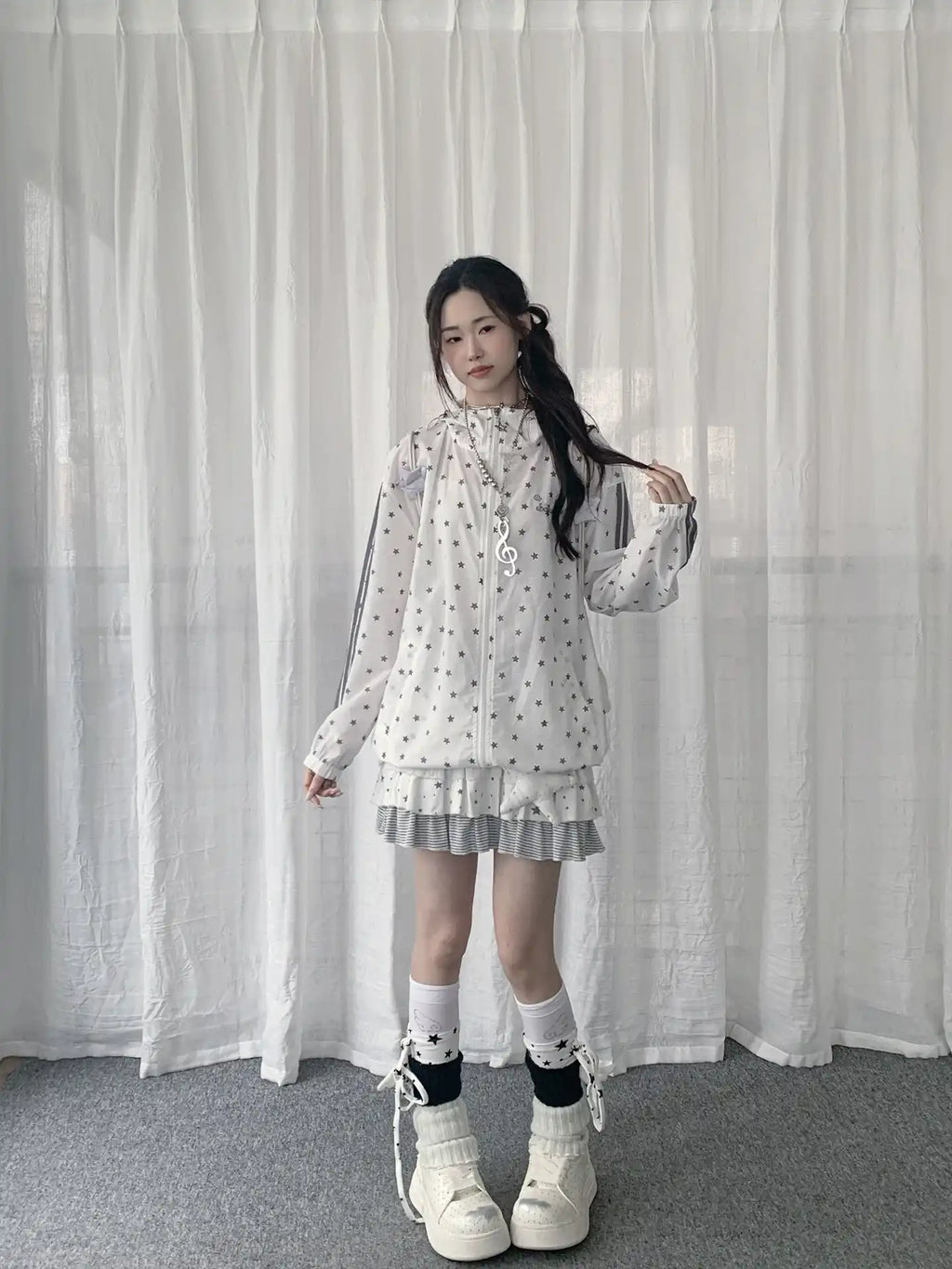 Star Print Hooded Sun Jacket OL2288