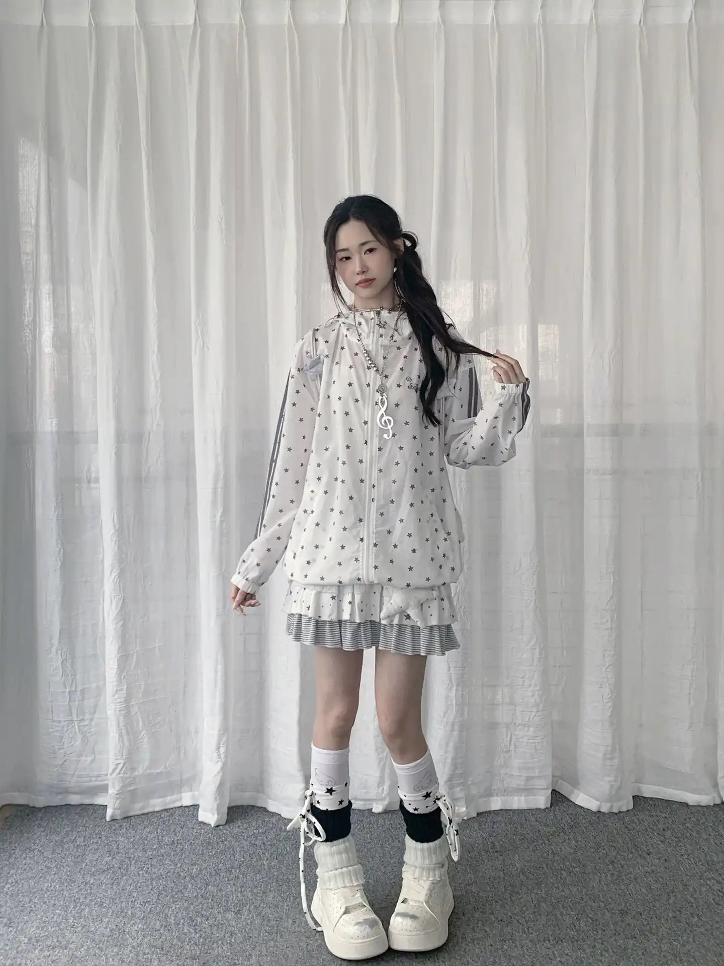 Star Print Hooded Sun Jacket OL2288