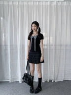 Plaid Bow Puff Sleeve Tee Y2K OL2329
