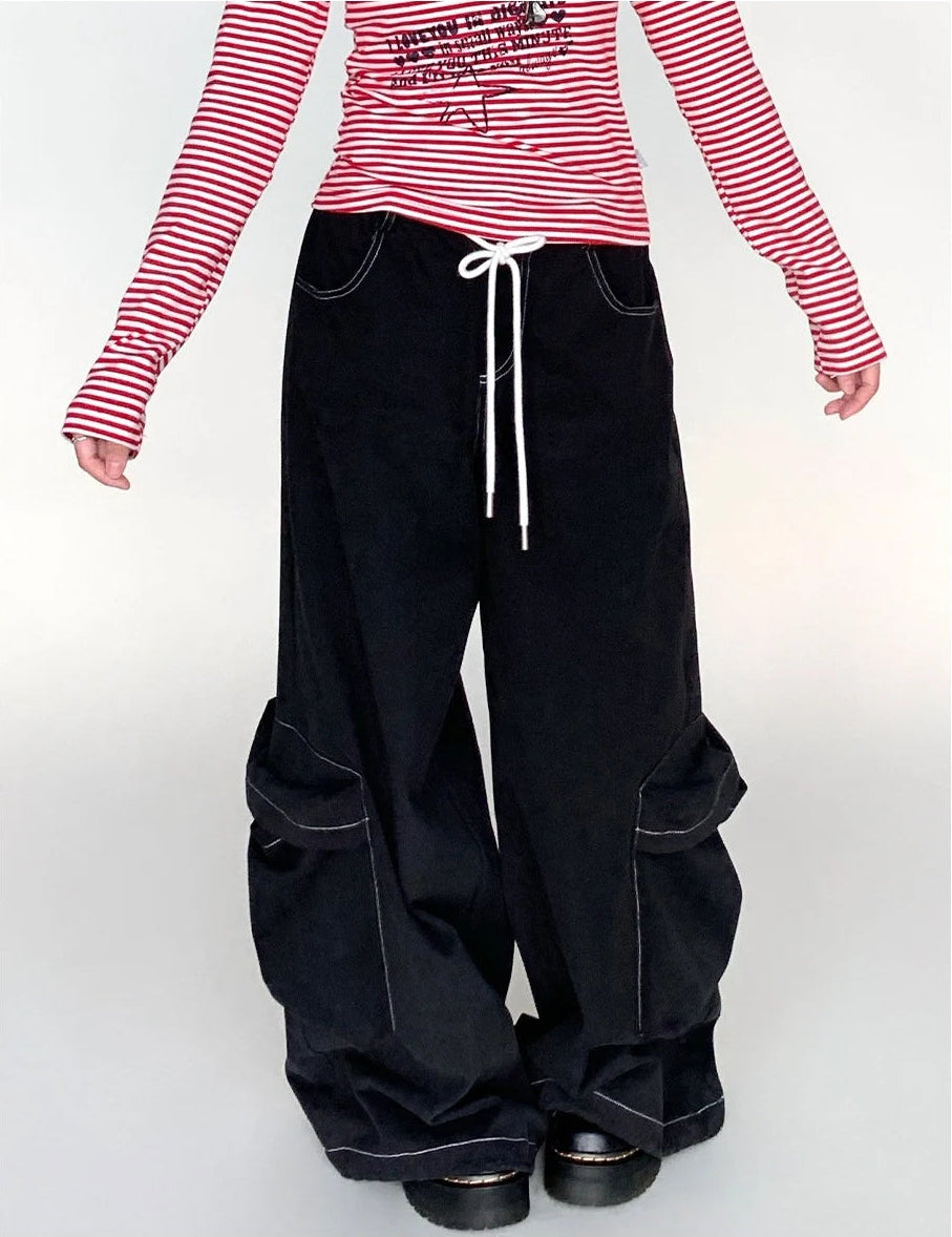 Drawstring Wide-Leg Cargo Pants OL2302