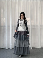 Polka Dot Plaid Tiered Maxi Skirt OL2438