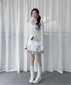 Semi-Sheer Cartoon Hooded Long-Sleeve Tee OL2389