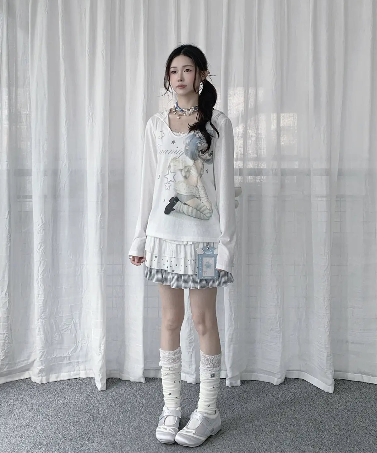 Semi-Sheer Cartoon Hooded Long-Sleeve Tee OL2389