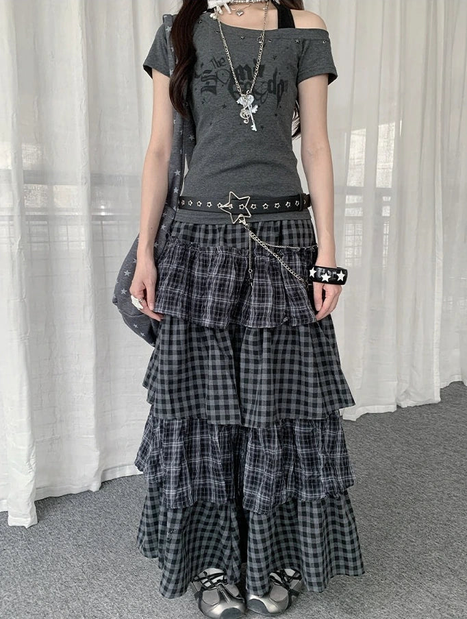 Layered Check Cake Skirt Dress OL2274
