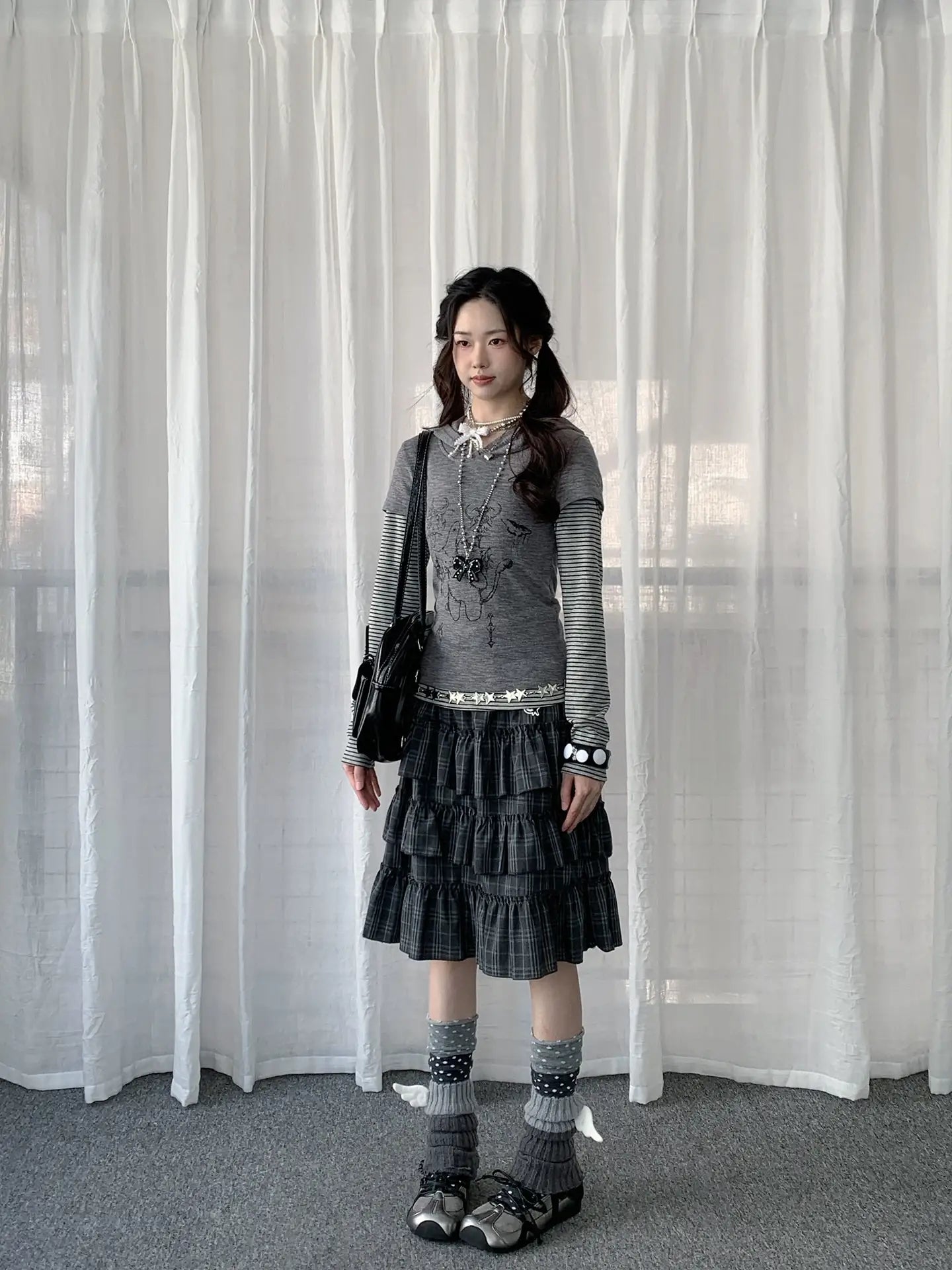 Retro Plaid Layered Ruffle Cake Mini Skirt Y2K OL2333