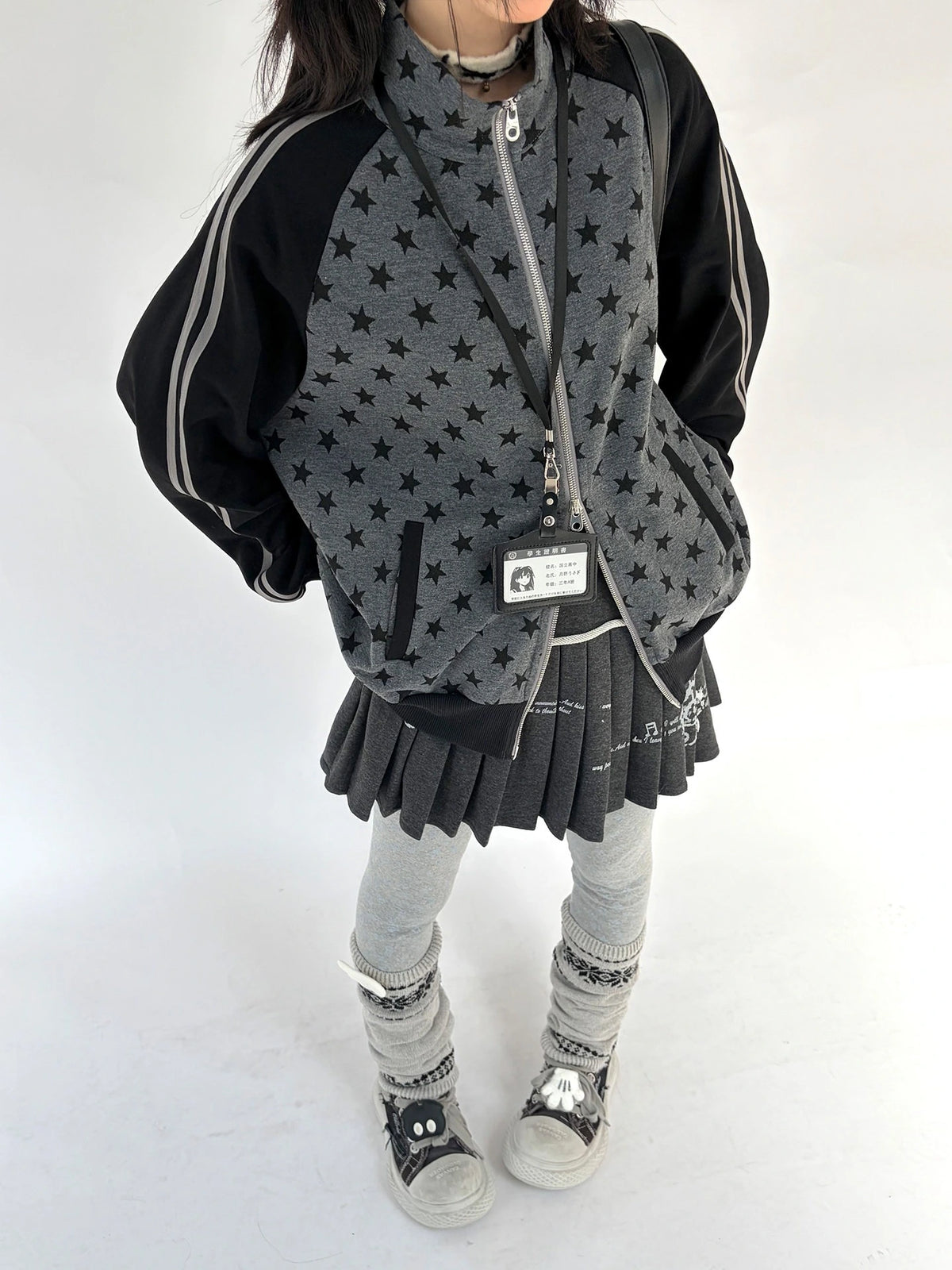 Star Print Stand Collar Double Zip Jacket oliviroa オリヴィオラ