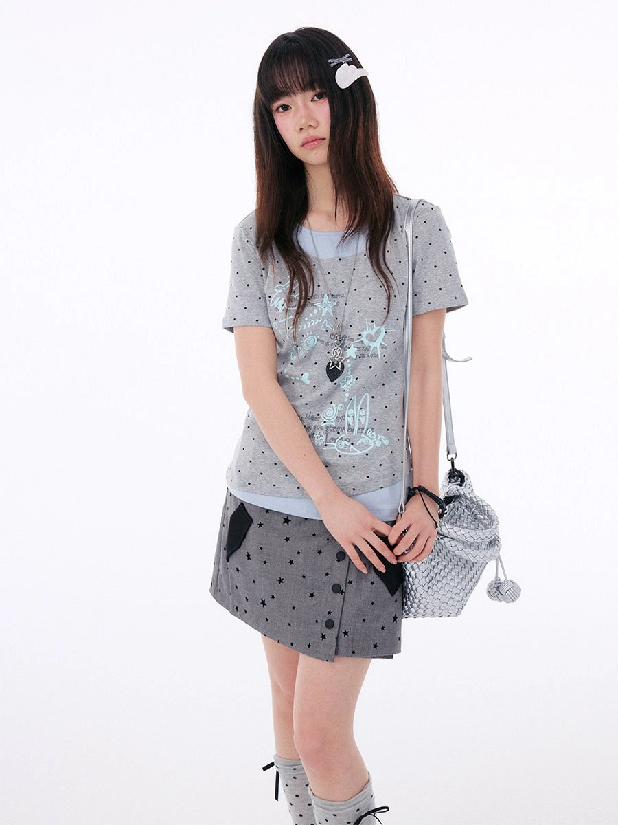 Polka Dot Contrast Layered Tee OL2401