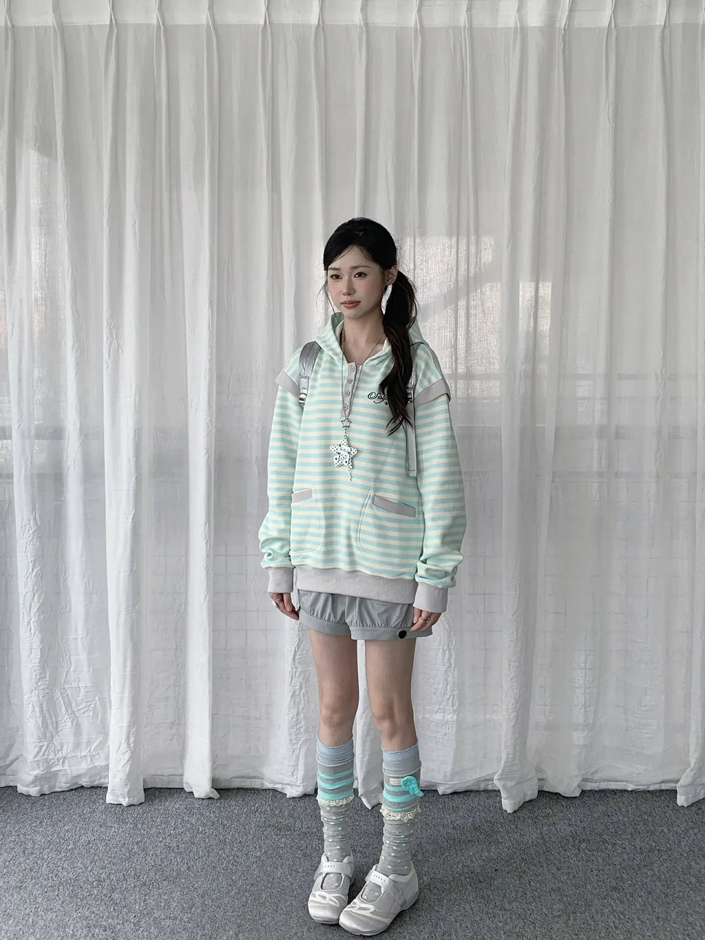 Striped Layered Half Zip Hoodie OL2434