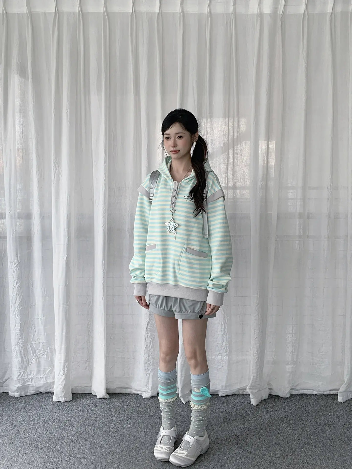 Striped Layered Half Zip Hoodie OL2434