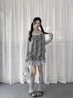 Gingham Lace Frill Cami Dress Y2K OL2325