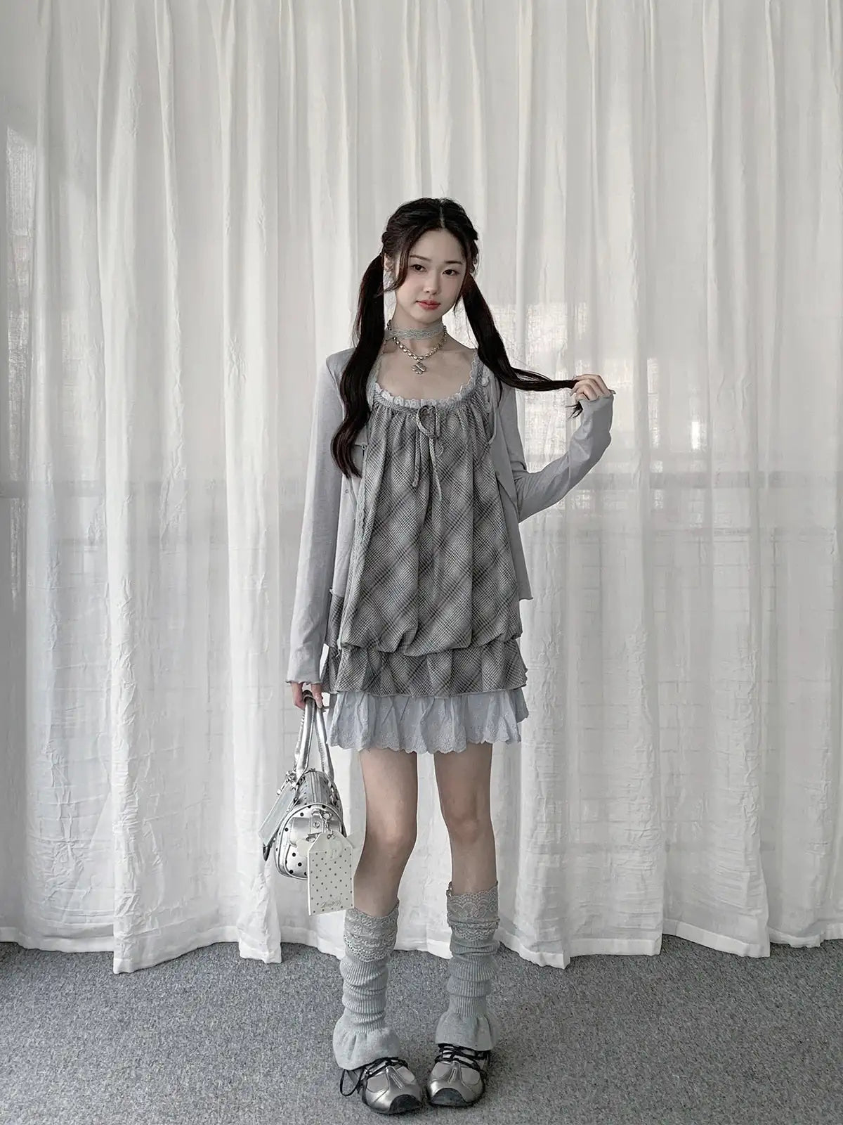 Gingham Lace Frill Cami Dress Y2K OL2325