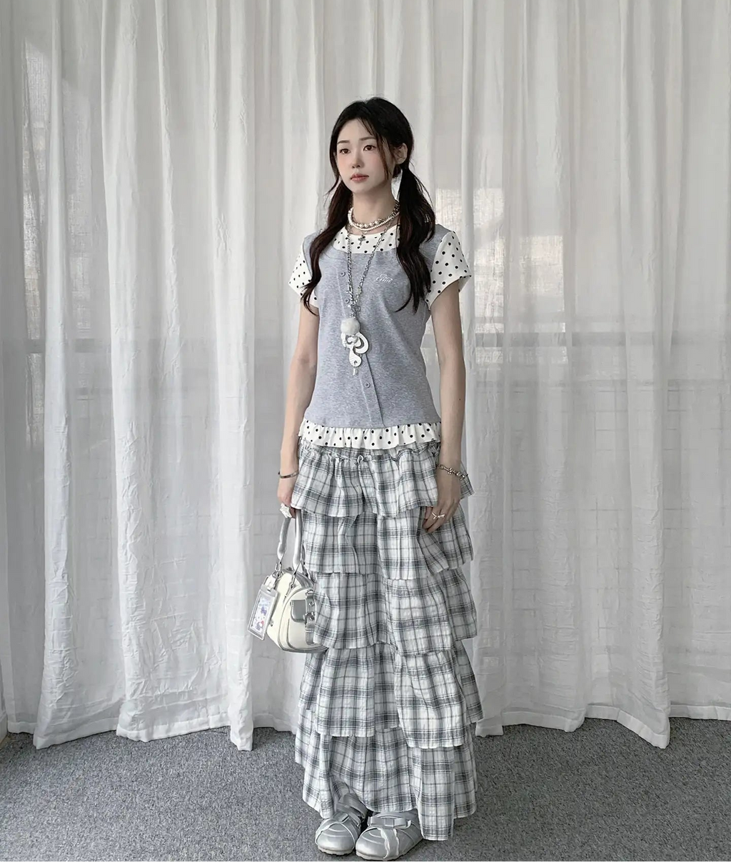 Polka Dot Ruffle Layered Tee OL2391