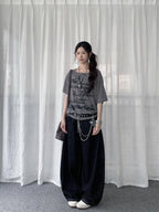 Vintage Stripe Drawstring Shoulder T-Shirt OL2286