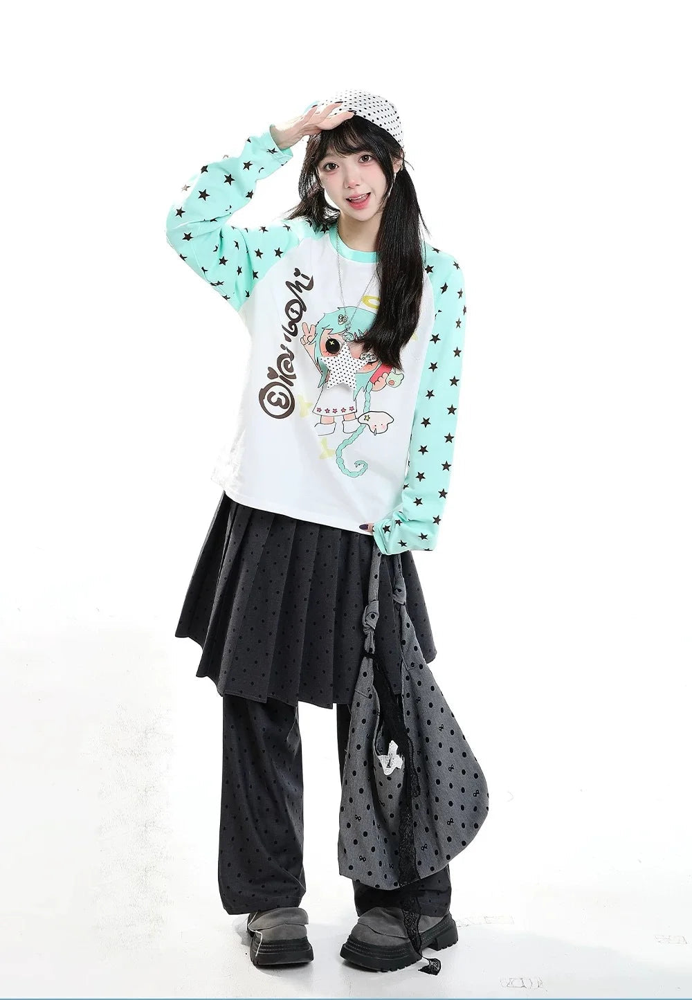 Cartoon Contrast 긴팔 티셔츠 OL2431