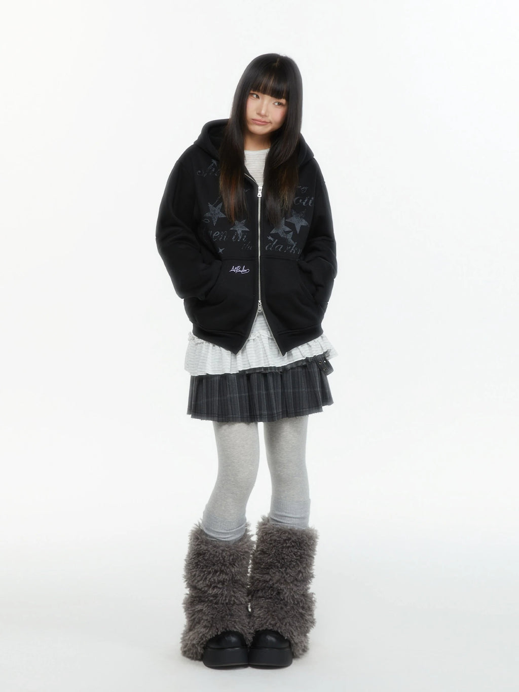 Embroidered Double Zip Oversized Hoodie OL2299