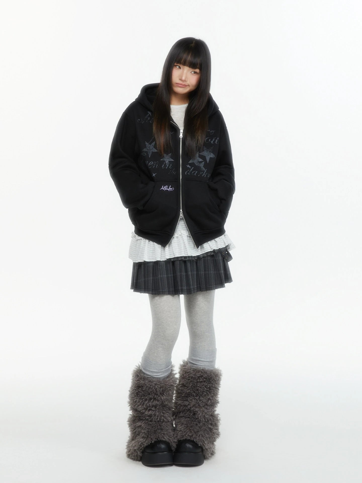 Embroidered Double Zip Oversized Hoodie OL2299