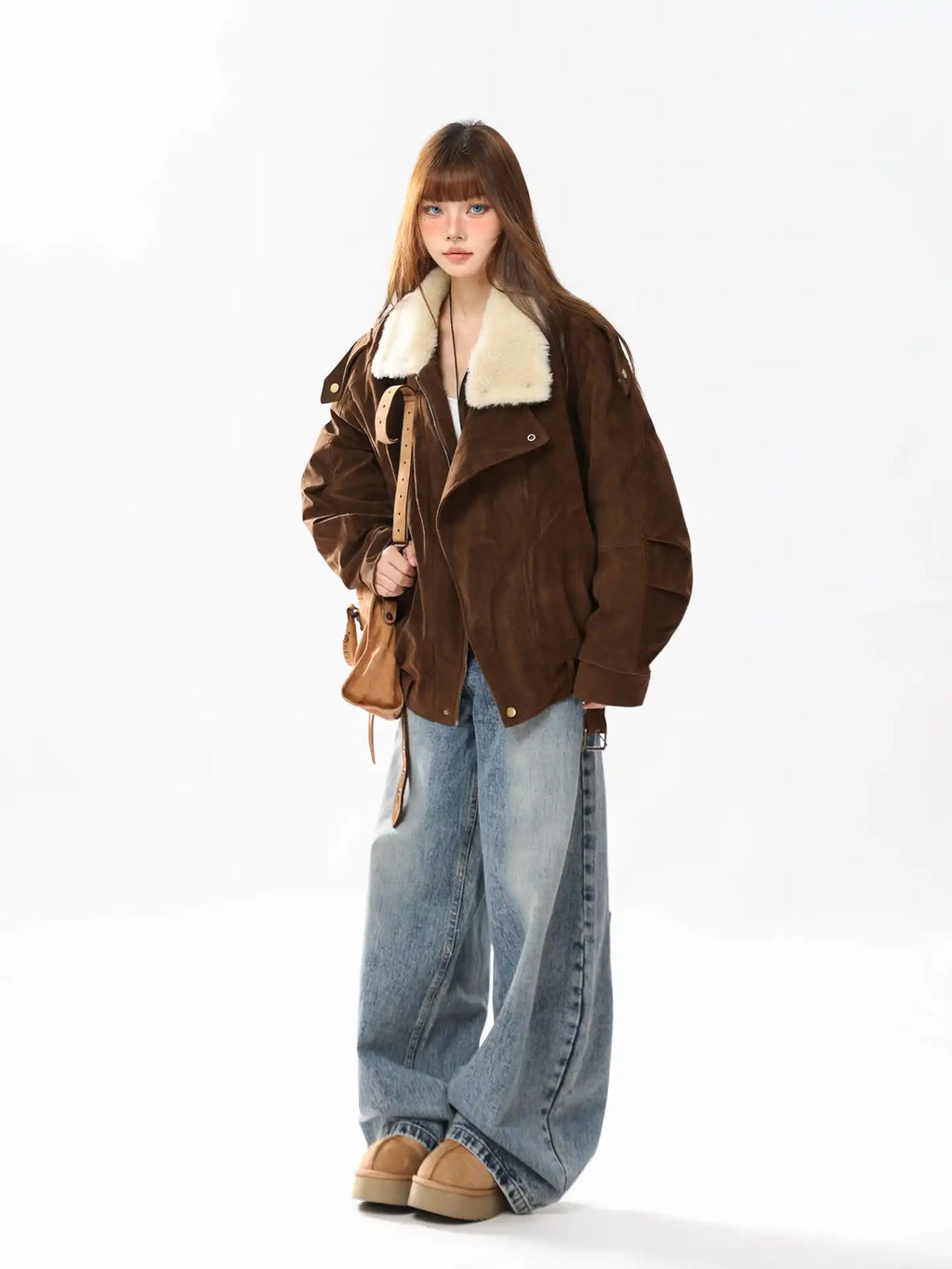 Faux-Suede Parka Jacket with Plush Collar   OL1987