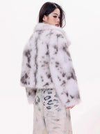 Plush Faux Fur Knit Jacket in Soft Grey   OL1990