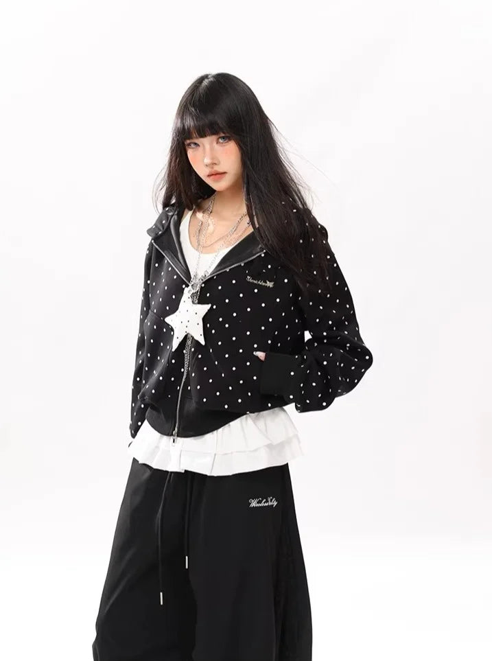 Vintage Polka Dot Cropped Hoodie   oliviroa オリヴィオラ