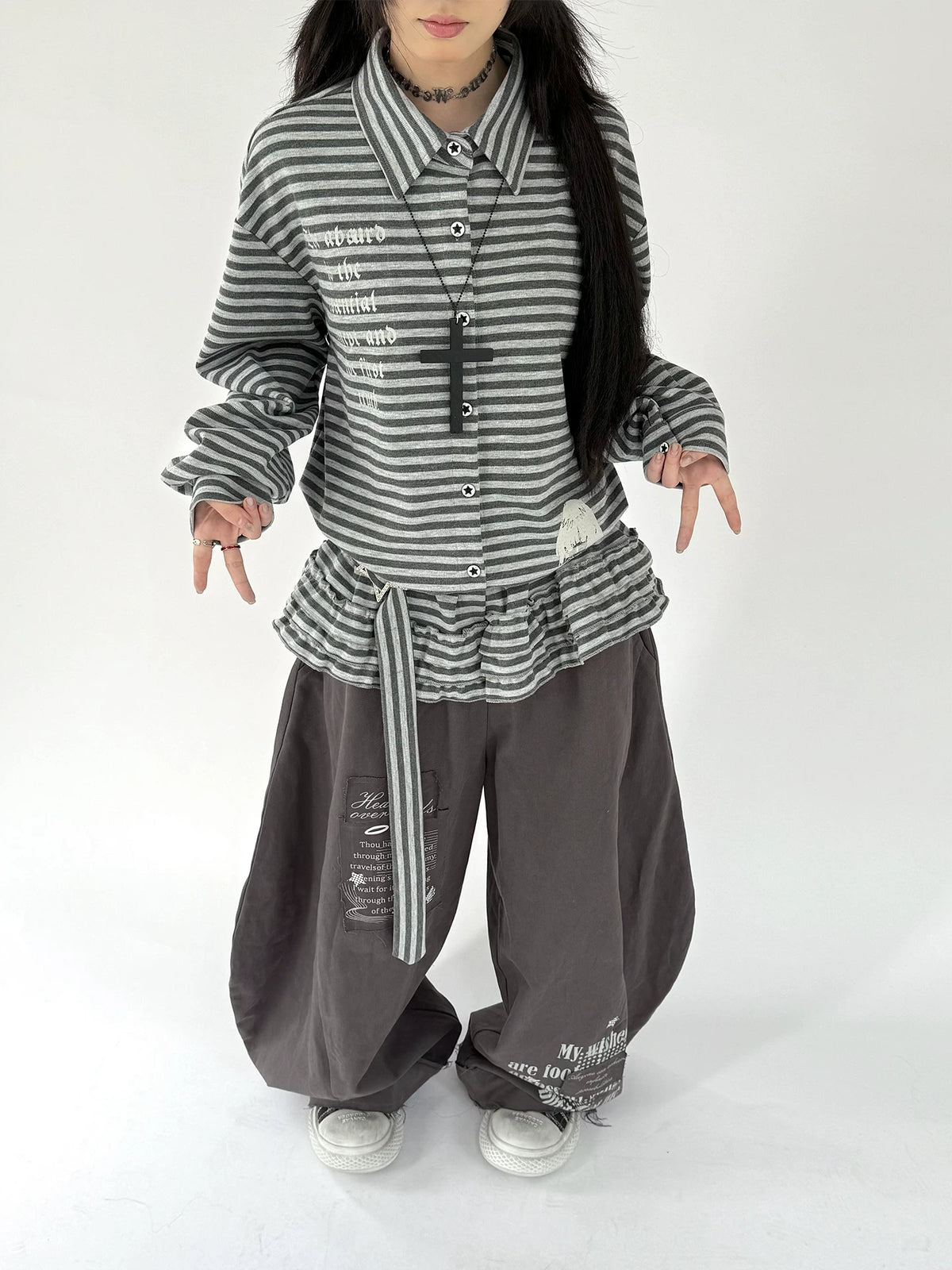 Letter Print Curved Leg Pants OL2479