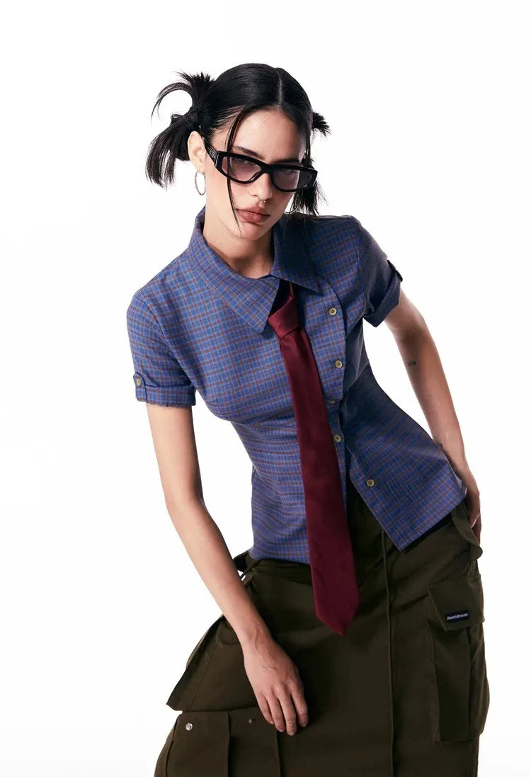 Plaid Design Short Sleeve Shirt oliviroa オリヴィオラ