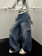 Star Patch Washed Barrel Leg Jeans OL2444