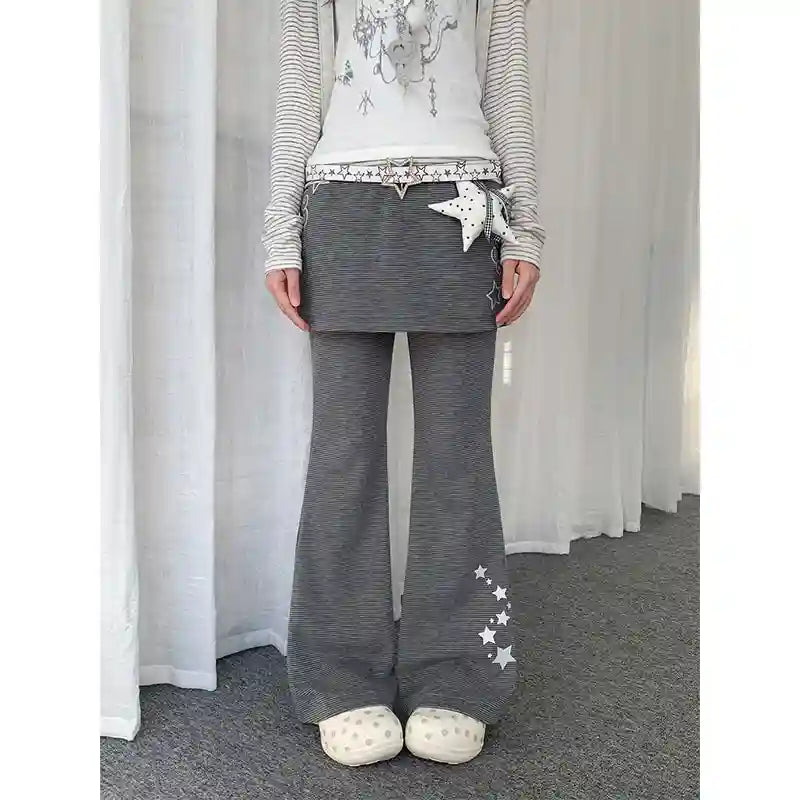 Y2K Striped Layered Flare Pants   OL2240