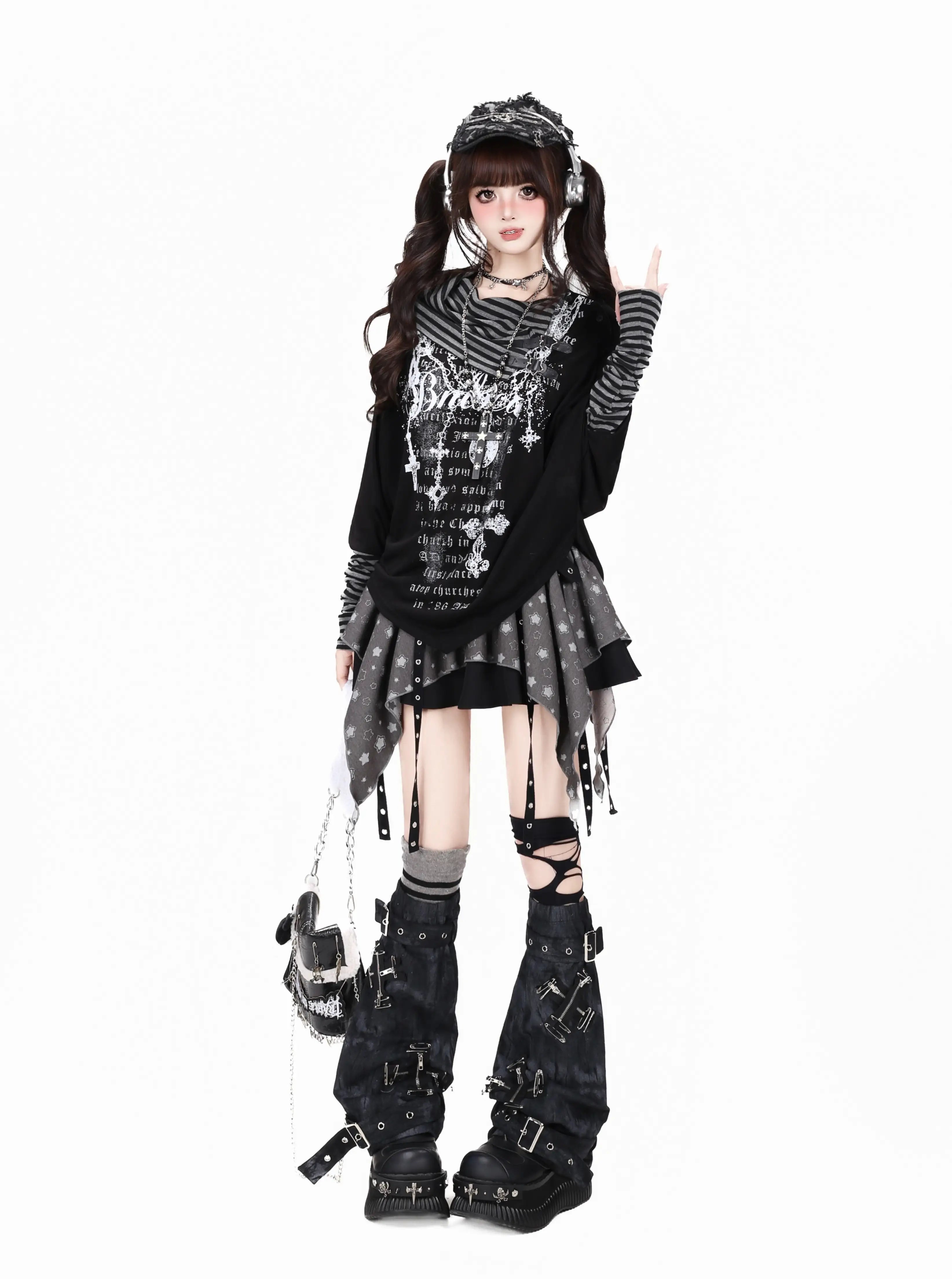 Gothic Stripe Layered Long Sleeve T Shirt OL2376