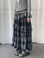 Asymmetrical Plaid Ruffle Skirt OL2437