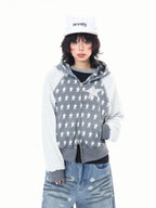 Star Embroidered Stripe Cropped Hoodie OL2384