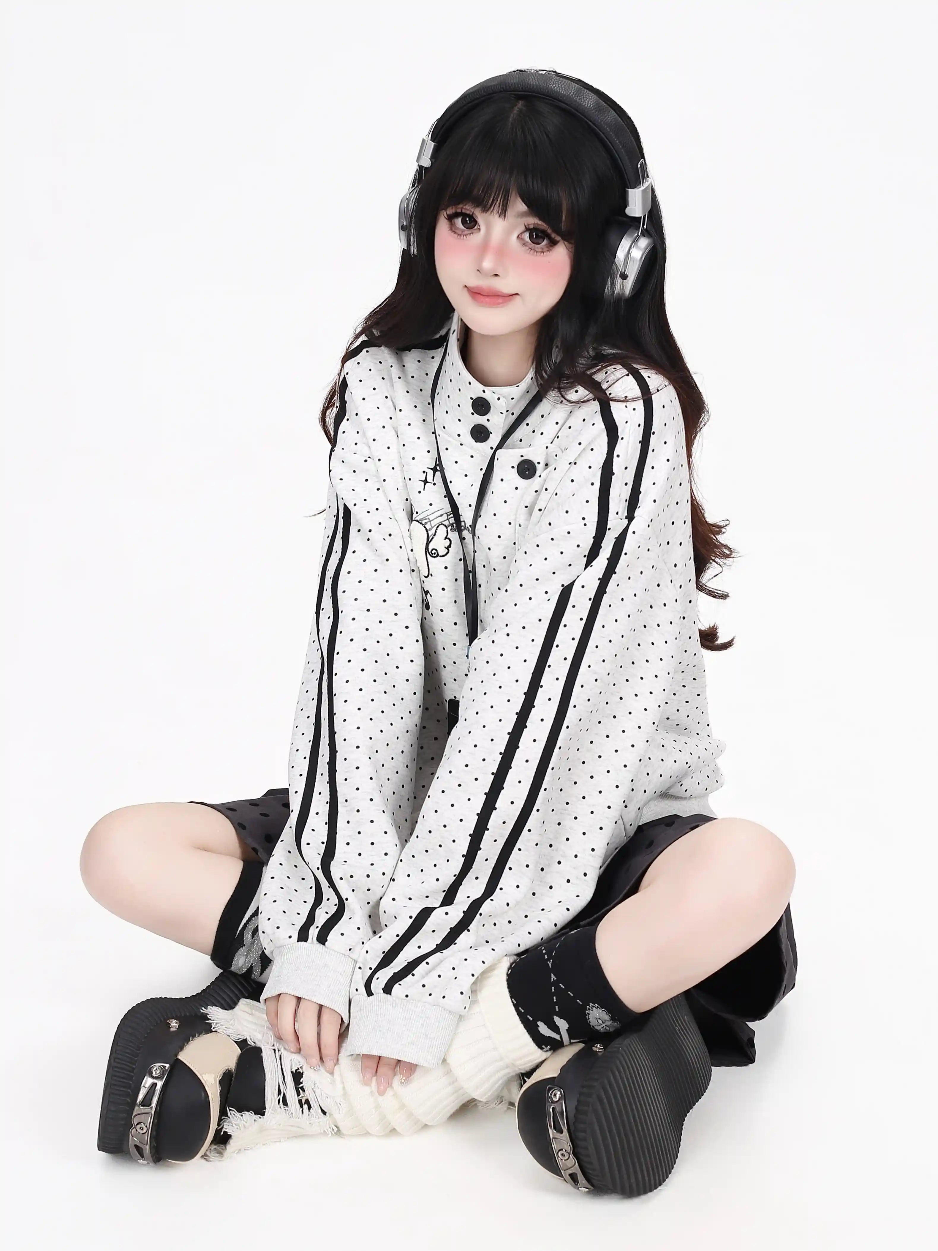 Polka Dot Asymmetric Button Cardigan OL2395