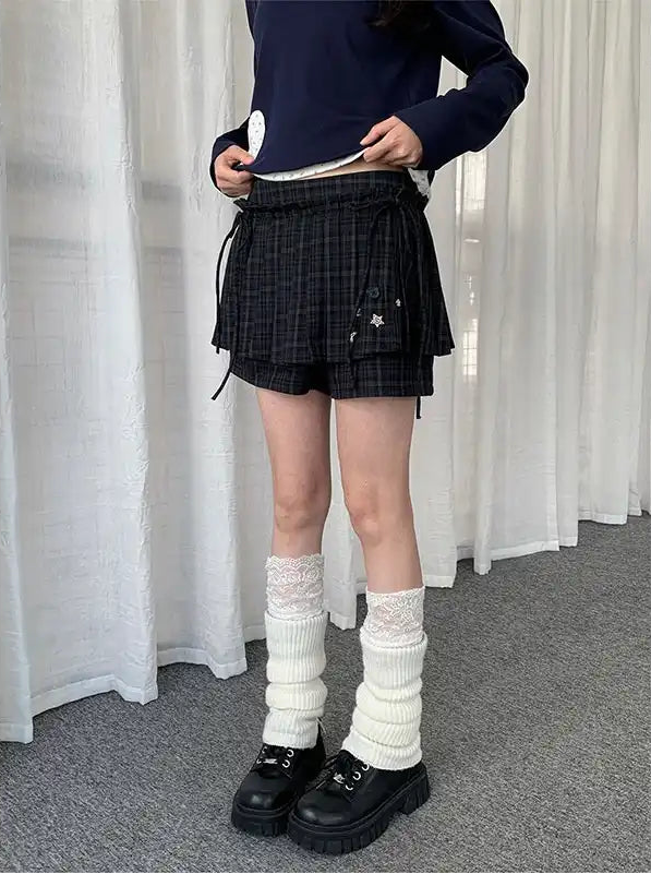 Plaid Skirt-Layered Shorts oliviroa オリヴィオラ