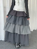 Polka Dot Plaid Tiered Maxi Skirt OL2438