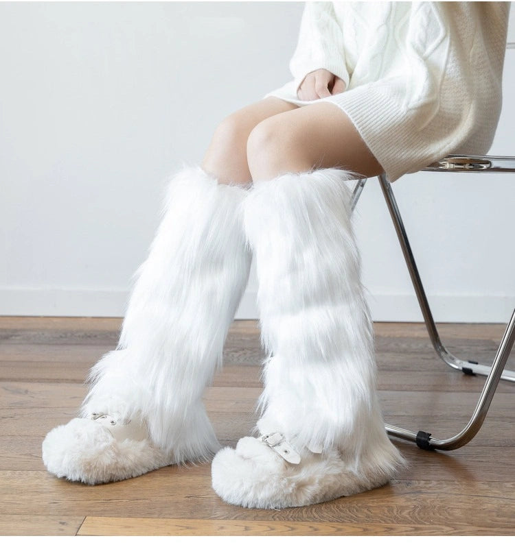 White Faux Fur Leg Warmers OLA059