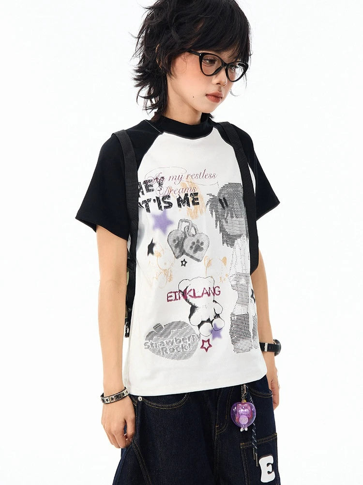 Retro Cartoon Contrast T Shirt oliviroa オリヴィオラ