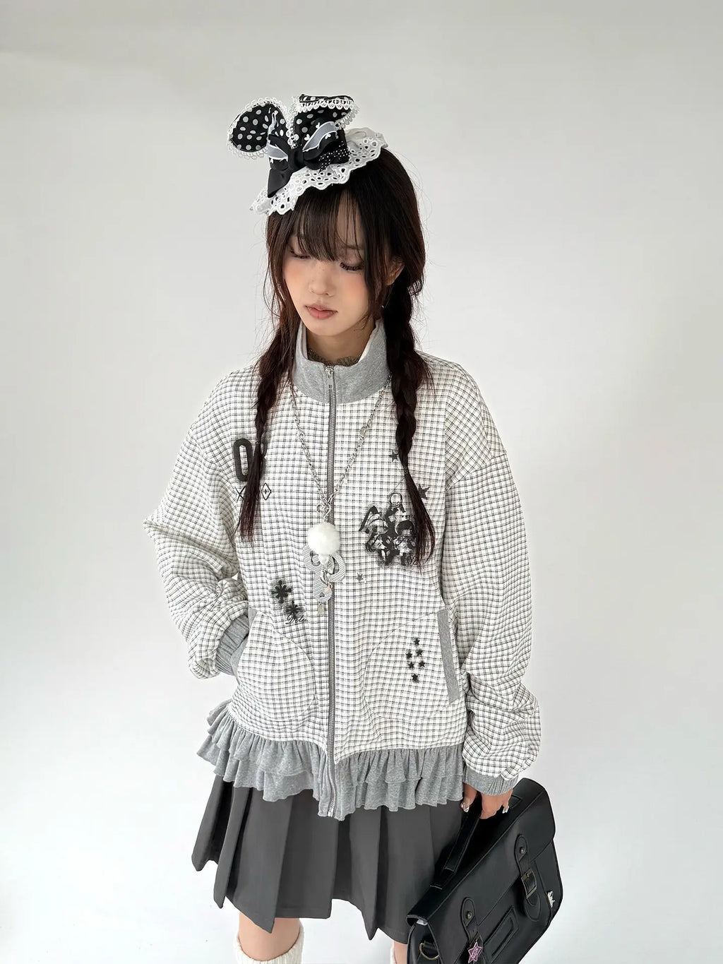 Graphic Plaid Ruffle Jacket OL2383