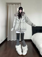Puppy Fur Trim Hooded Knit Cardigan oliviroa オリヴィオラ