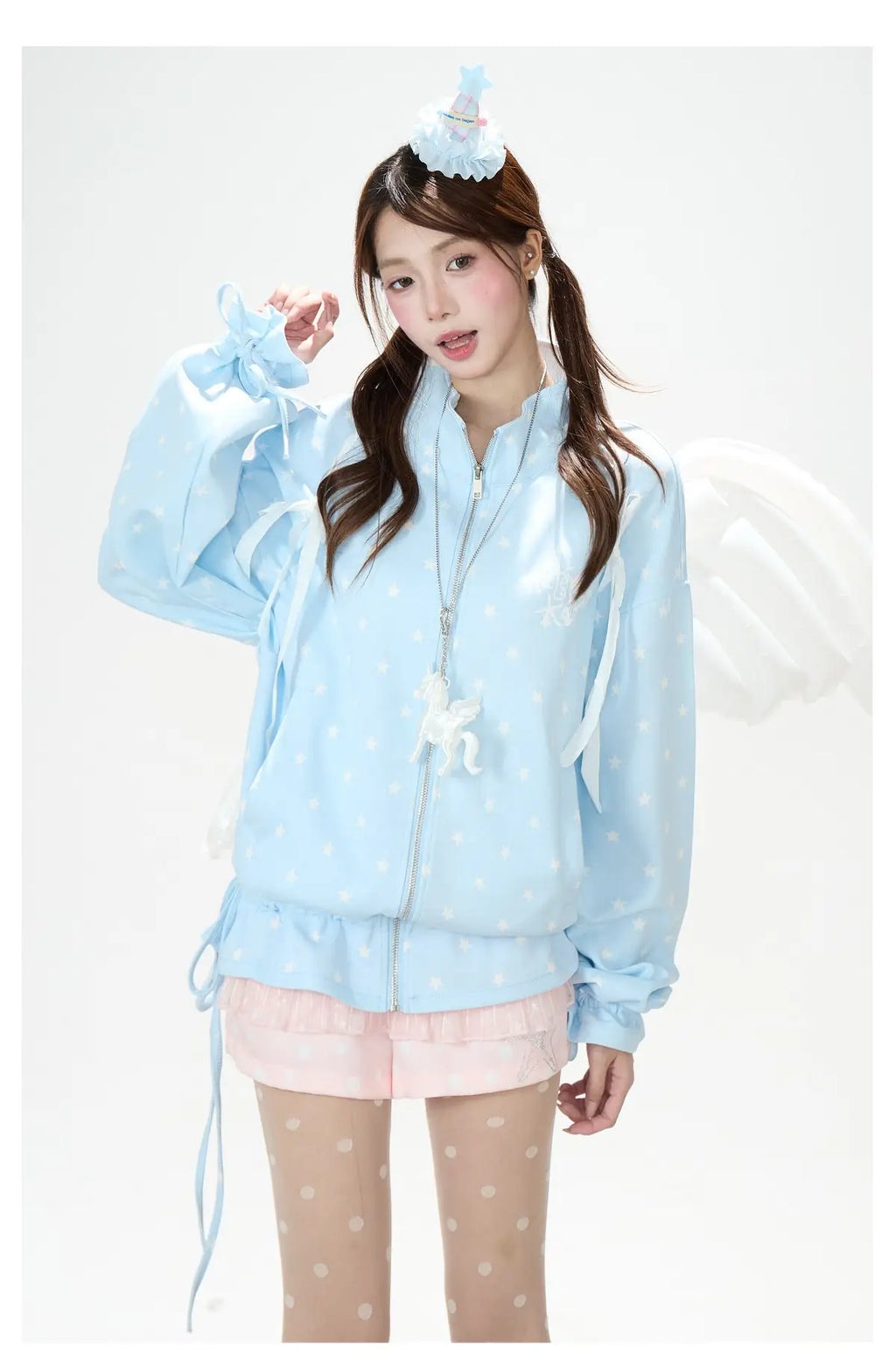 Star Print Zip Up Hoodie OL2375