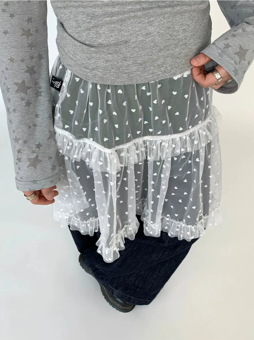 Snow Lace Dot Ruffle Layered Skirt oliviroa オリヴィオラ