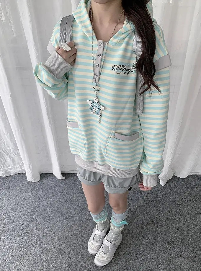 Striped Layered Half Zip Hoodie OL2434
