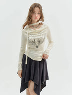 Rabbit Draped Neck Slim Fit Top oliviroa オリヴィオラ