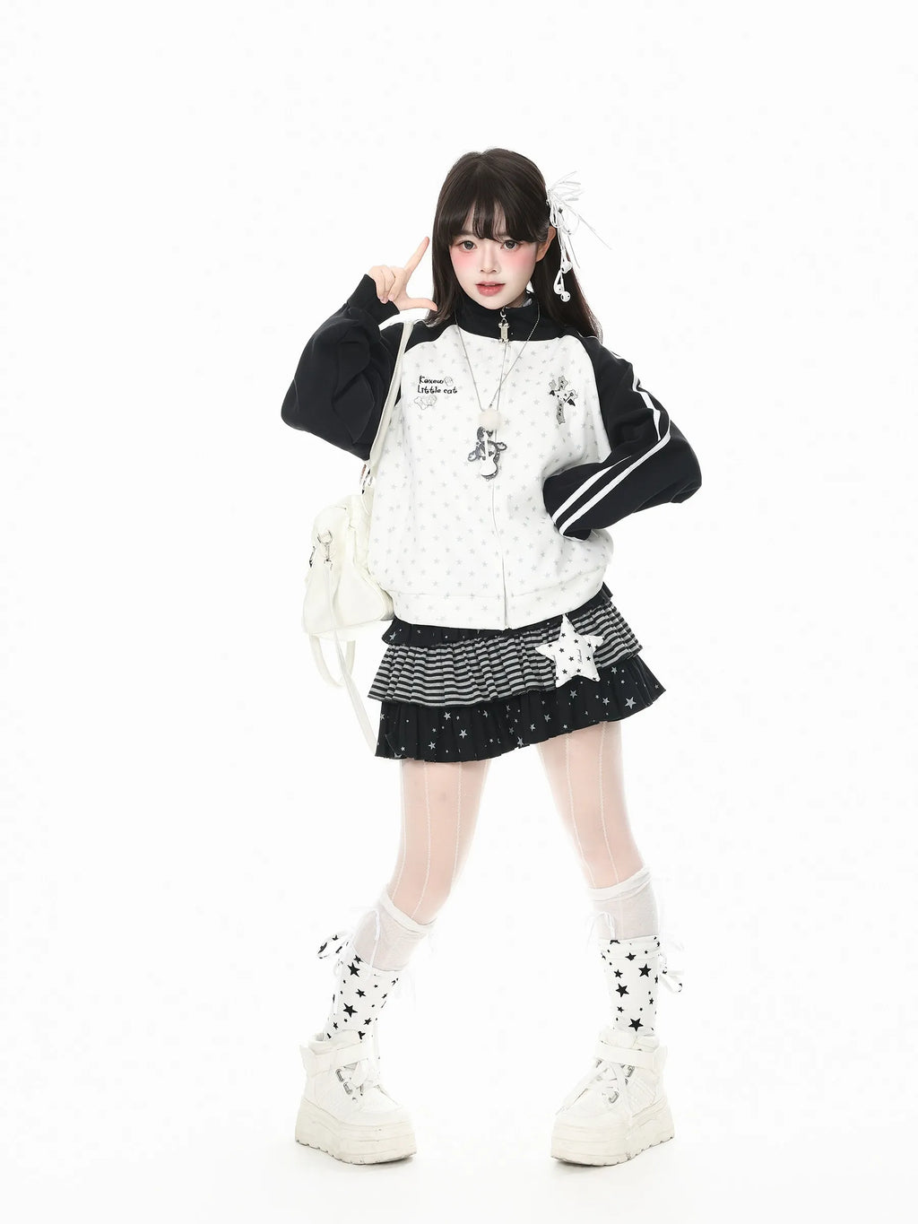 Star Embroidered Stripe Zip Up Sweatshirt OL2378