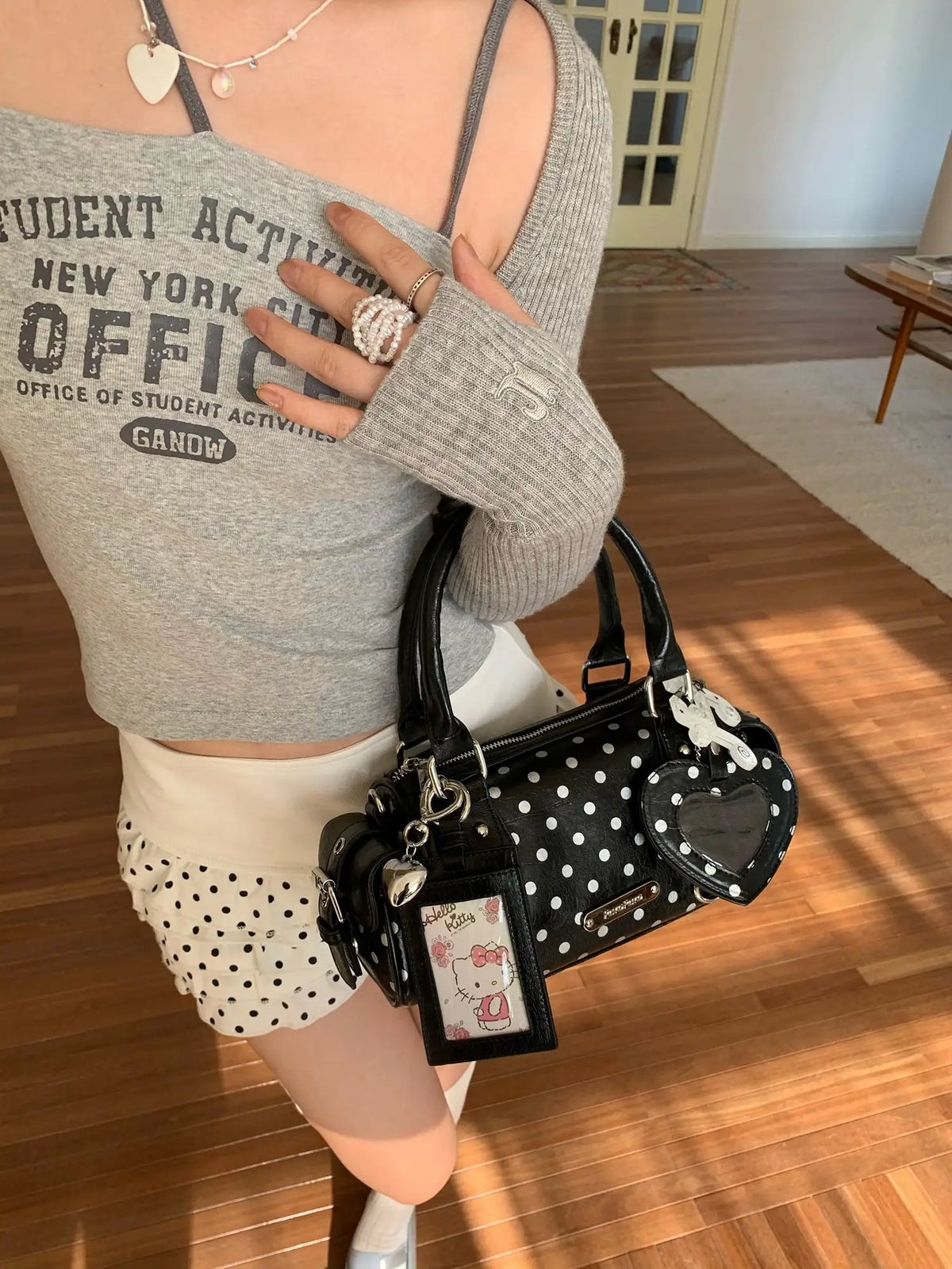 Silver Polka Dot Multi Pocket Bowling Bag OLA058