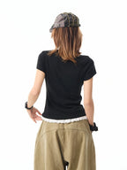 Vintage Lace Trim Fitted T Shirt OL2358