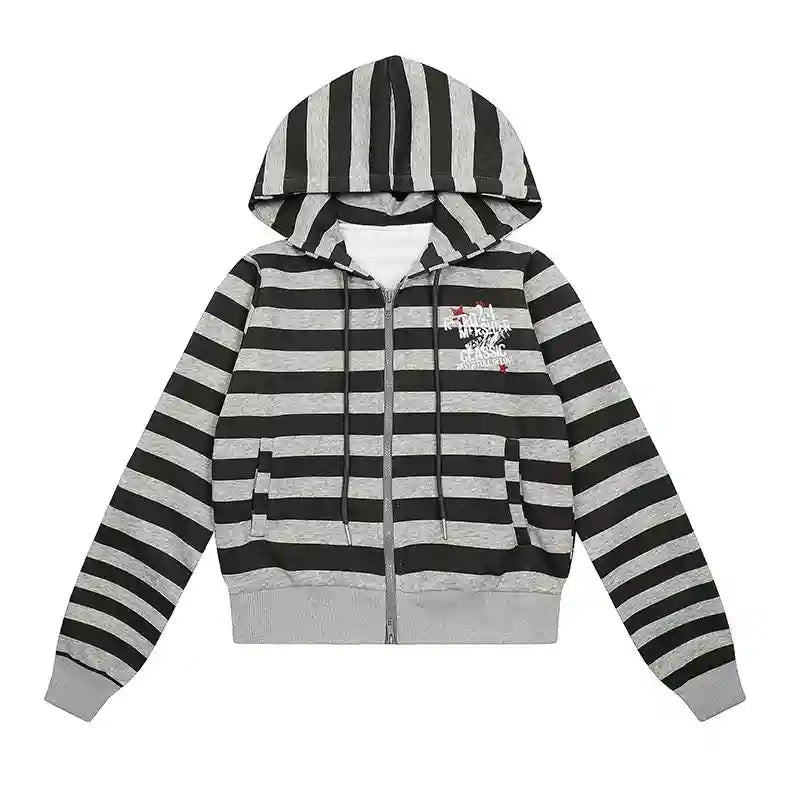 Vintage Y2K Striped Cropped Hoodie Jacket   OL2239